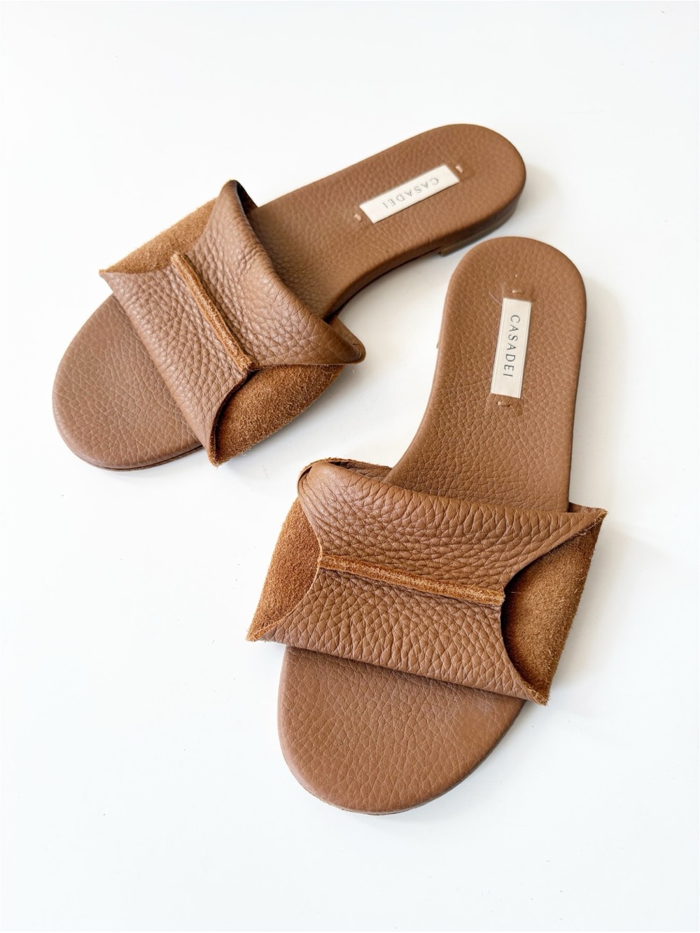 Casadei || Flat Parma Slide Sandals Suede Leather Tan 37